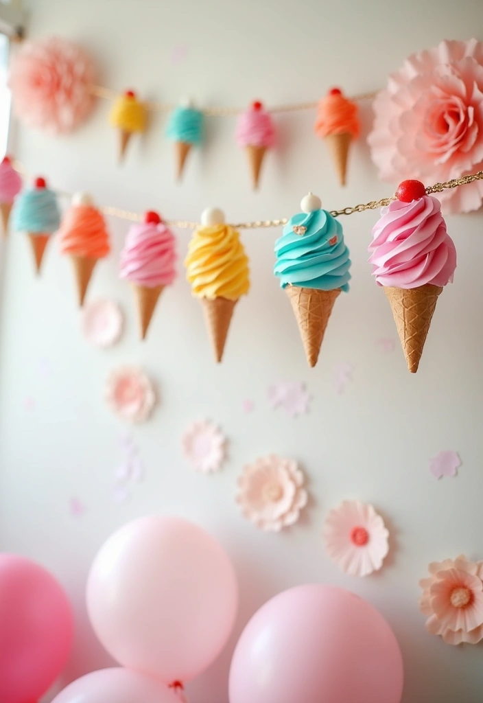 25+ Ice Cream Bridal Shower Ideas for a Sweet Summer Party - 19. Ice Cream Cone Garland