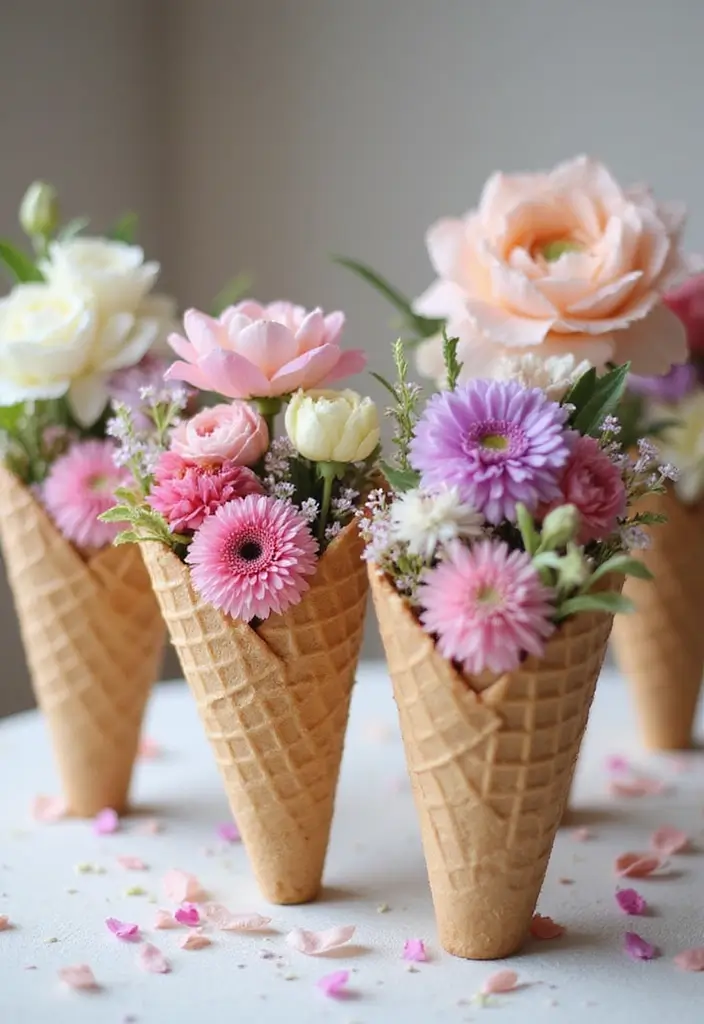 25+ Ice Cream Bridal Shower Ideas for a Sweet Summer Party - 2. Ice Cream Cone Centerpieces