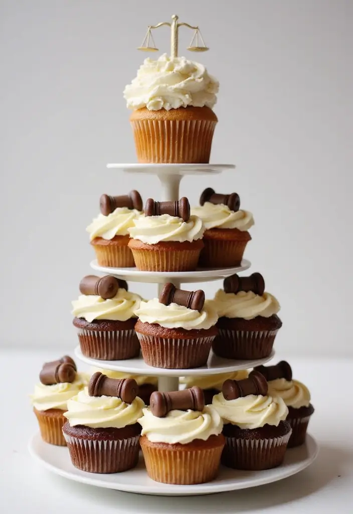 25+ Law Cake Ideas for Lawyers: Perfect Wedding Cakes for Graduates & Legal Eagles - 14. Themed Cupcake Tower