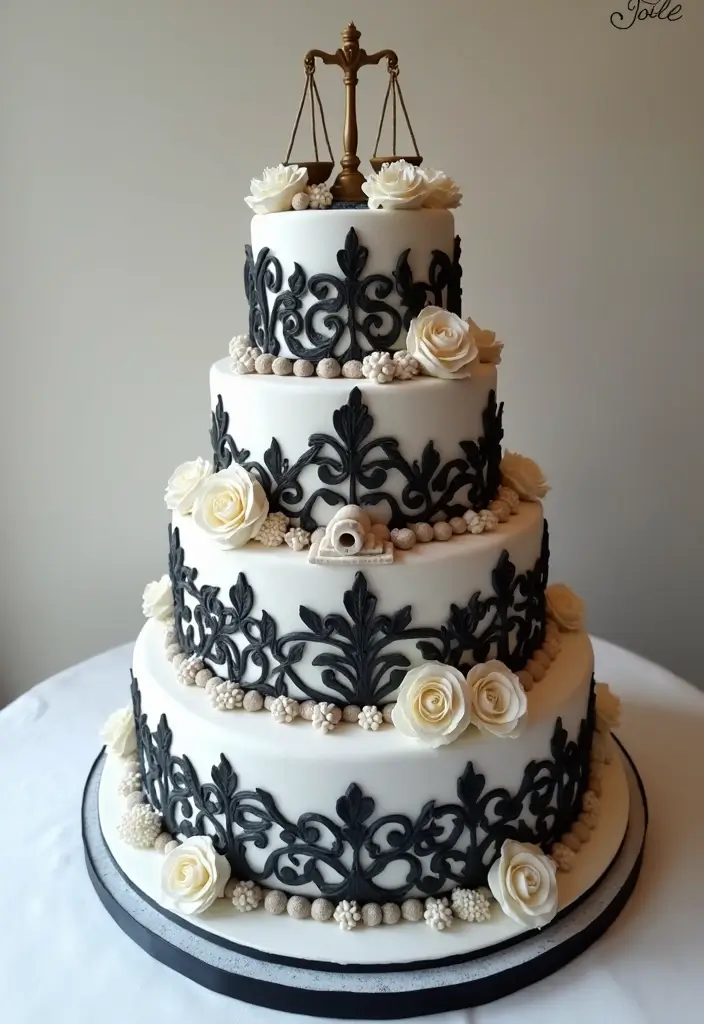 25+ Law Cake Ideas for Lawyers: Perfect Wedding Cakes for Graduates & Legal Eagles - 16. Elegant Black & White Cake