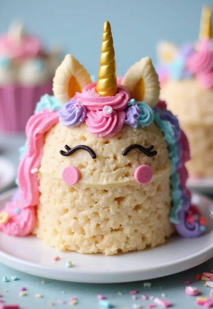 25+ Magical Unicorn Cake Ideas for Every Age 116 25+ Magical Unicorn Cake Ideas for Every Age - 18. Unicorn Rice Krispie Treat Cake