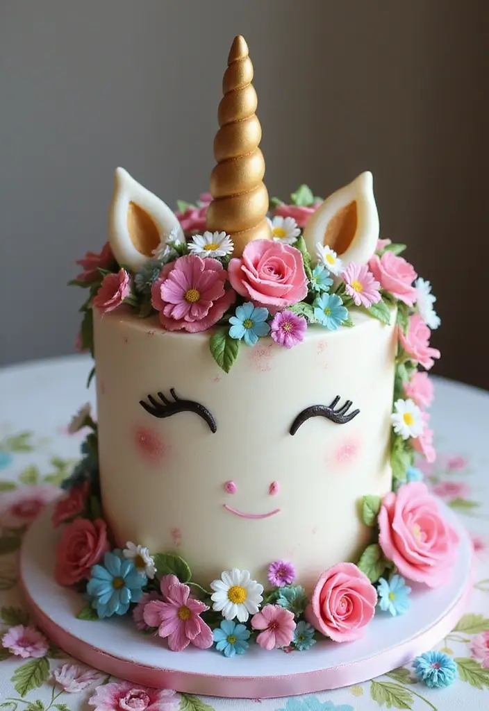 25+ Magical Unicorn Cake Ideas for Every Age 142 25+ Magical Unicorn Cake Ideas for Every Age - 22. Unicorn Blossoms Cake