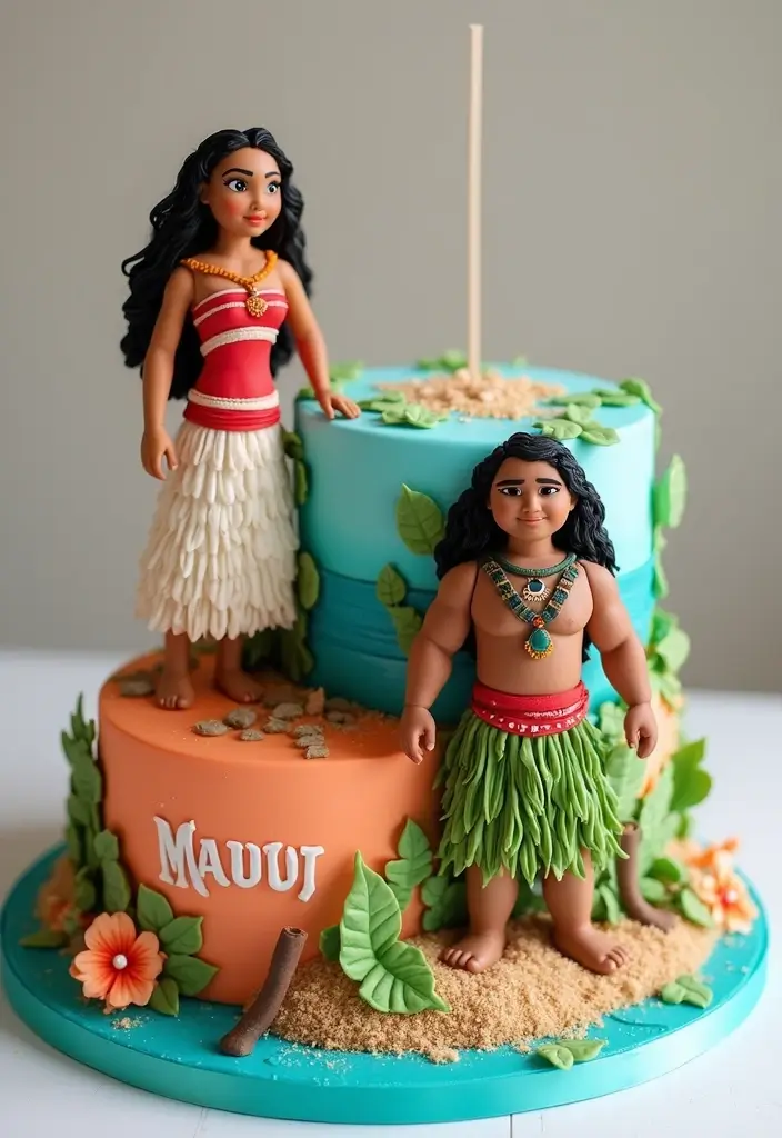 25+ Moana Cake Ideas for a Tropical Island Vibe - 14. Moana and Maui Duo Cakes