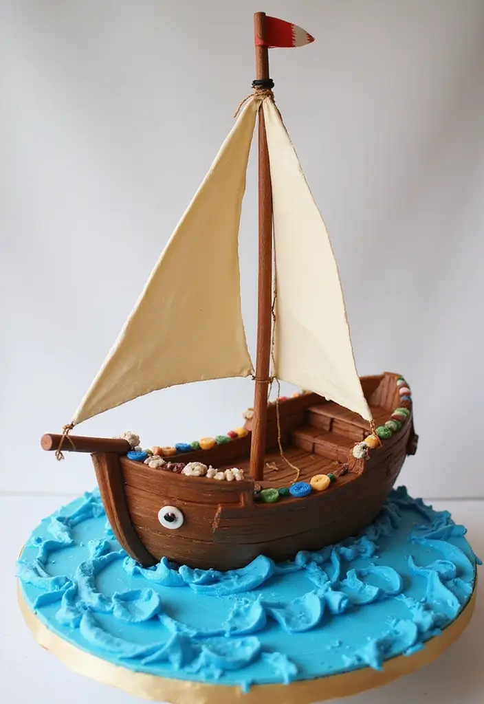 25+ Moana Cake Ideas for a Tropical Island Vibe - 5. Moana Sailing Boat Cake