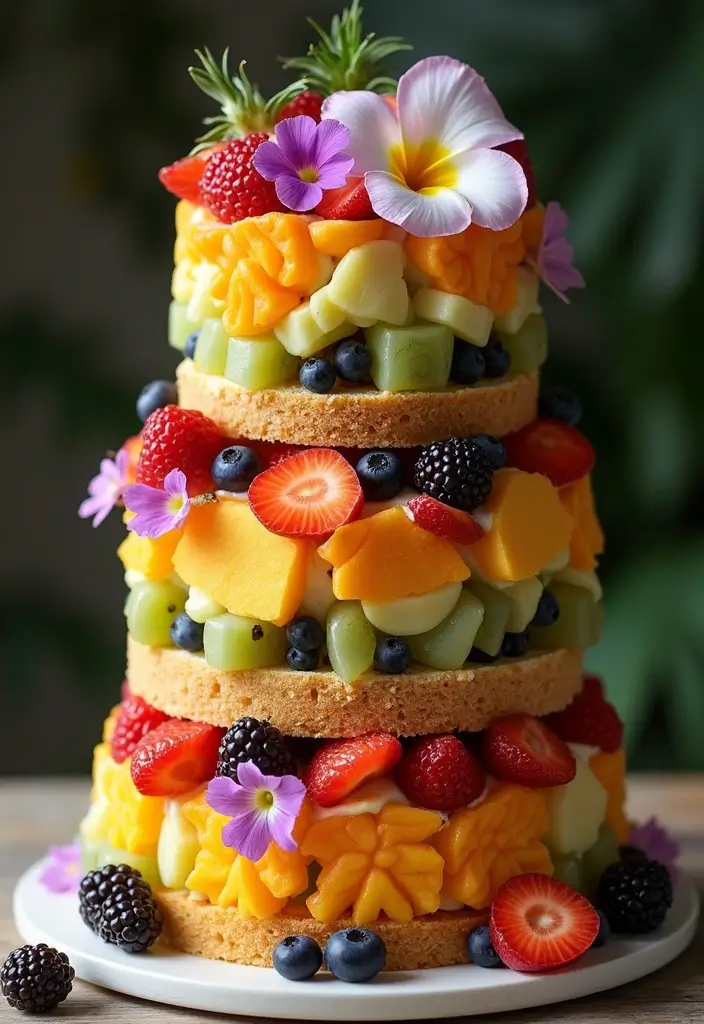 25+ Moana Cake Ideas for a Tropical Island Vibe - 6. Tropical Fruit Layer Cake
