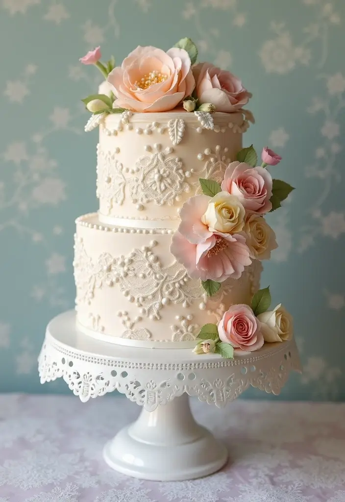 25+ Proposal Cake Ideas to Pop the Question Sweetly - 11. Vintage Lace Cake