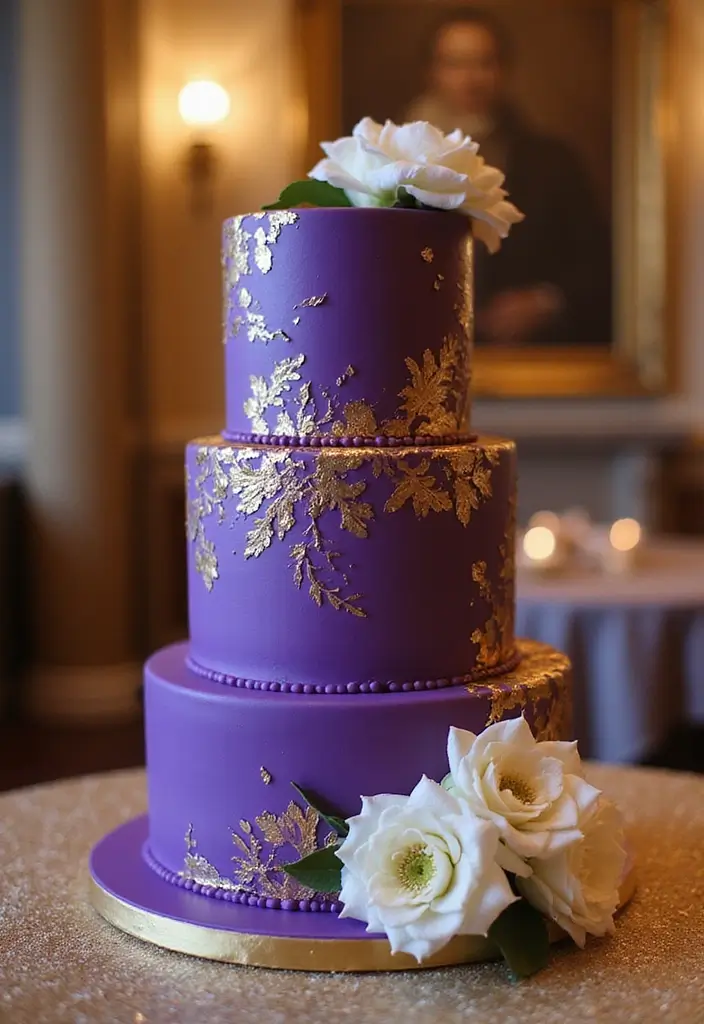 25+ Purple Wedding Cake Ideas That Are Royal and Romantic - 12. Gilded Purple Cake