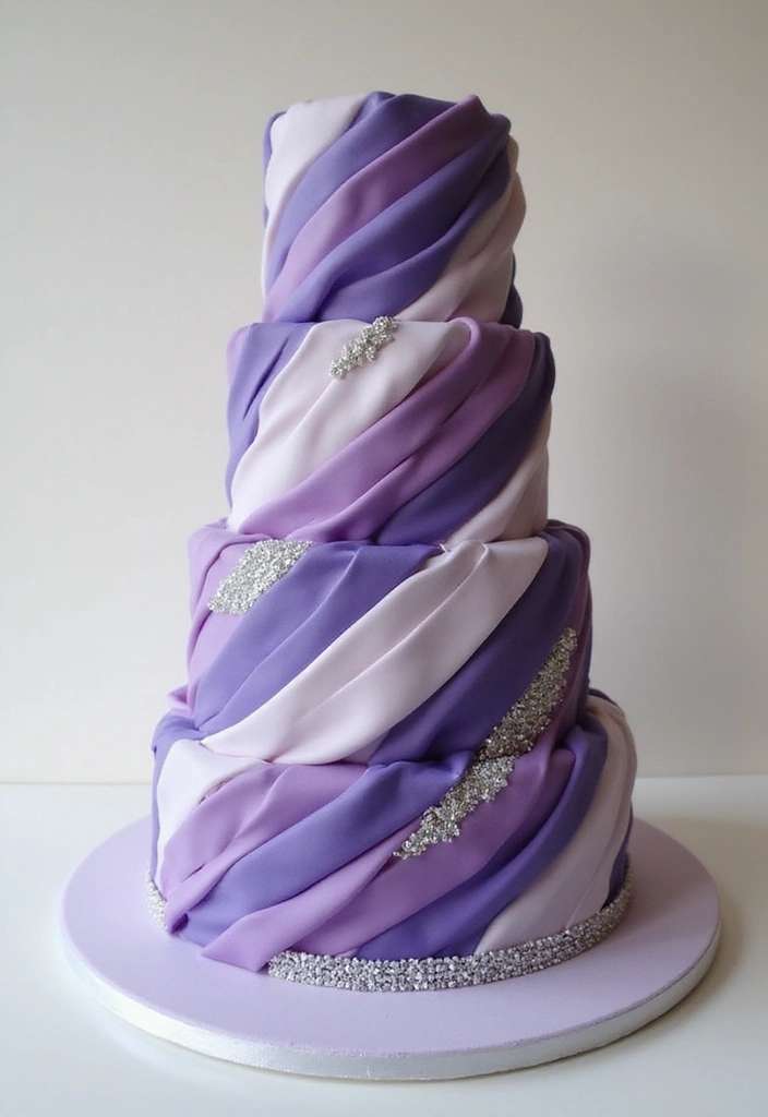 25+ Purple Wedding Cake Ideas That Are Royal and Romantic - 14. Twisted Purple Ribbons Cake