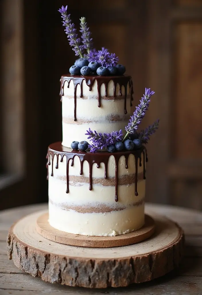 25+ Purple Wedding Cake Ideas That Are Royal and Romantic - 16. Rustic Lavender Drip Cake