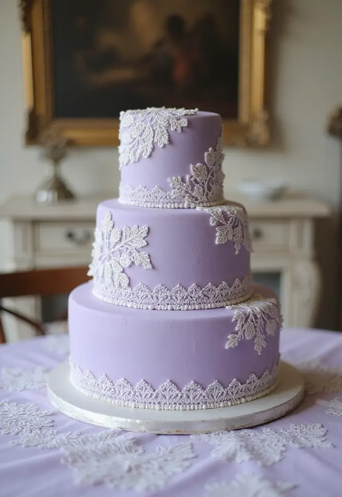 25+ Purple Wedding Cake Ideas That Are Royal and Romantic - 4. Vintage Purple Lace Cake