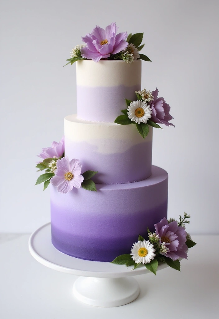 25+ Purple Wedding Cake Ideas That Are Royal and Romantic - 5. Ombre Purple Delight