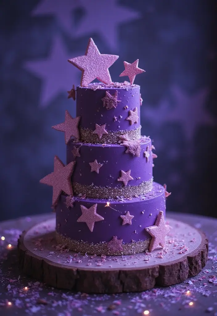 25+ Purple Wedding Cake Ideas That Are Royal and Romantic - 6. Twinkling Starry Night Cake