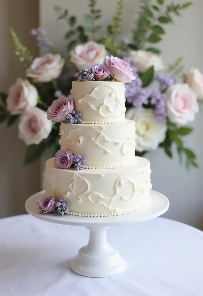 25+ Purple Wedding Cake Ideas That Are Royal and Romantic - 8. Elegant Buttercream Swirls Cake