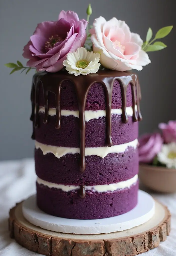 25+ Purple Wedding Cake Ideas That Are Royal and Romantic - 9. Deep Purple Velvet Cake