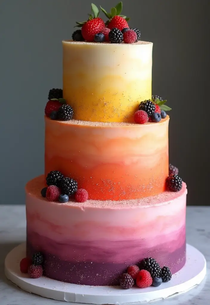 25+ Quince Cake Ideas for a Glamorous Sweet 15 Party 8 25+ Quince Cake Ideas for a Glamorous Sweet 15 Party - 2. Chic Ombre Layers