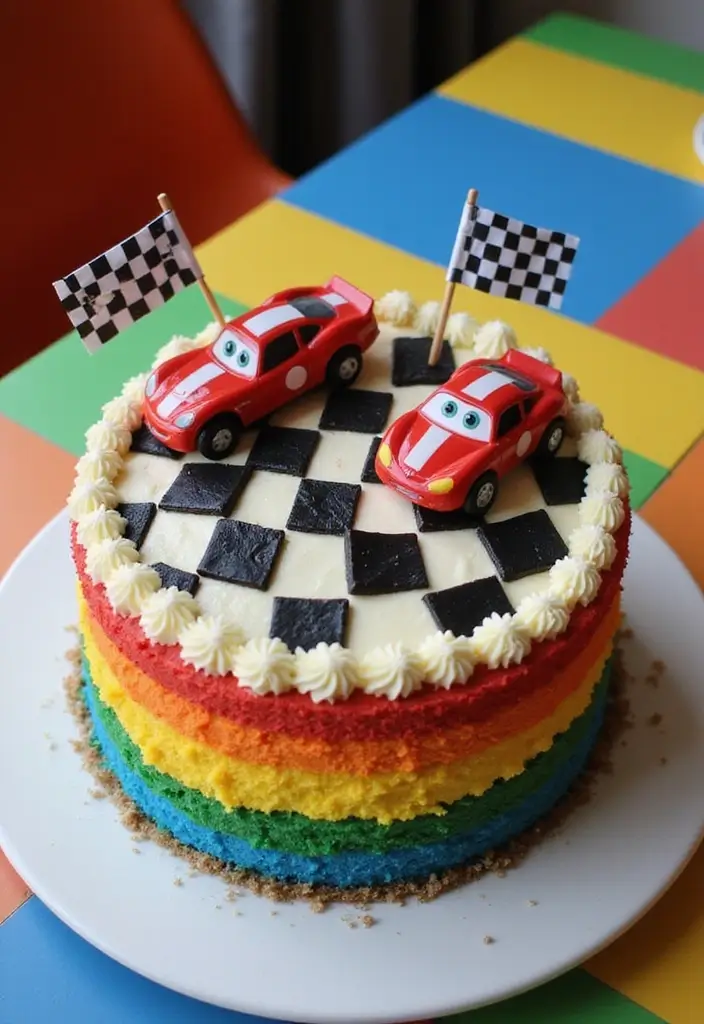 25+ Race Car Birthday Cake Ideas for Speed Lovers - 1. Classic Checkerboard Cake