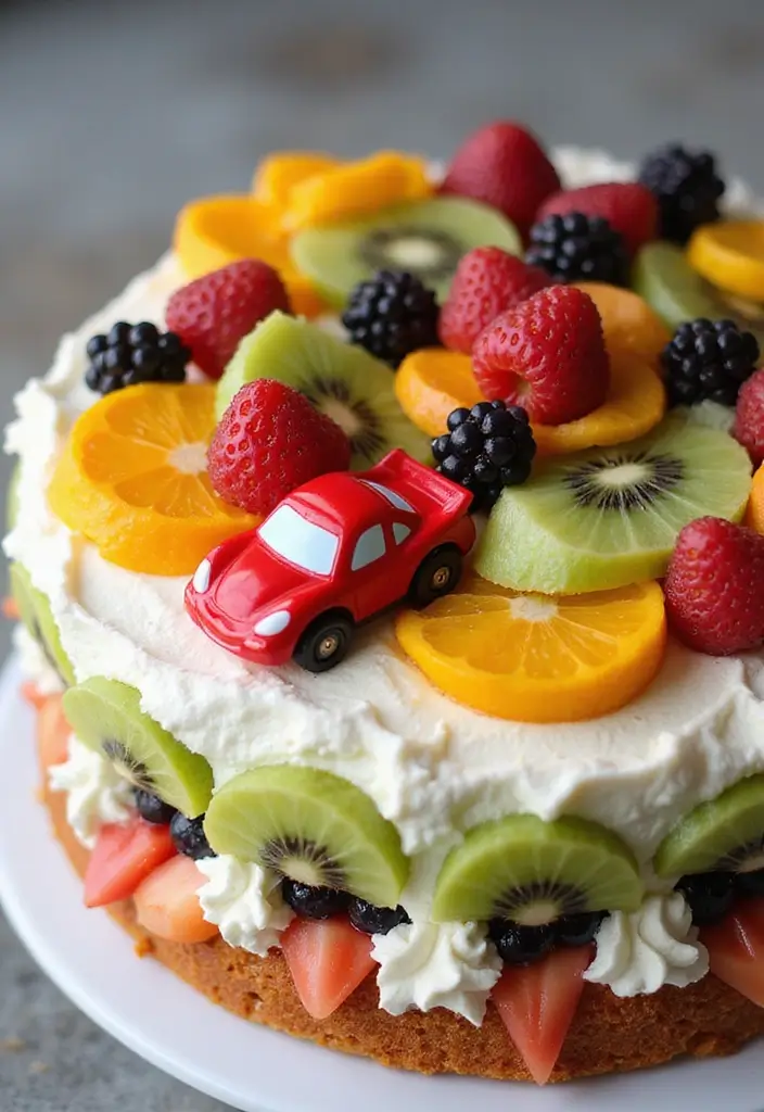 25+ Race Car Birthday Cake Ideas for Speed Lovers - 17. Race Day Fruit Cake