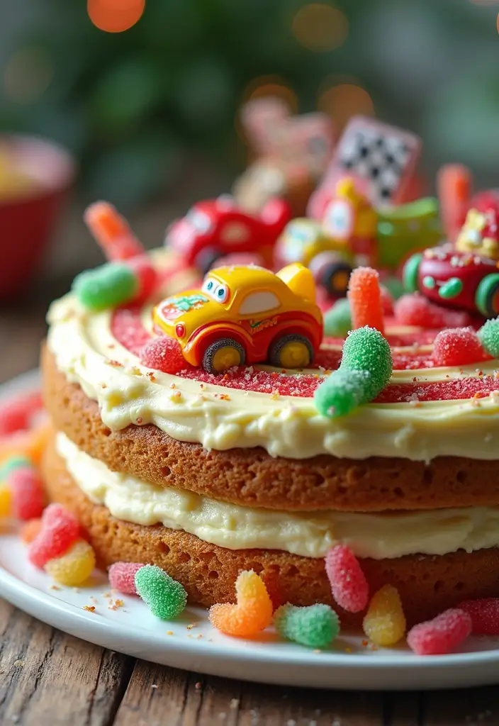 25+ Race Car Birthday Cake Ideas for Speed Lovers - 22. Race Car Candy Cake