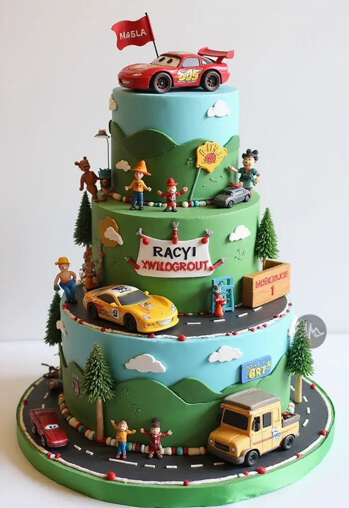 25+ Race Car Birthday Cake Ideas for Speed Lovers - 23. Racing Scene Cake