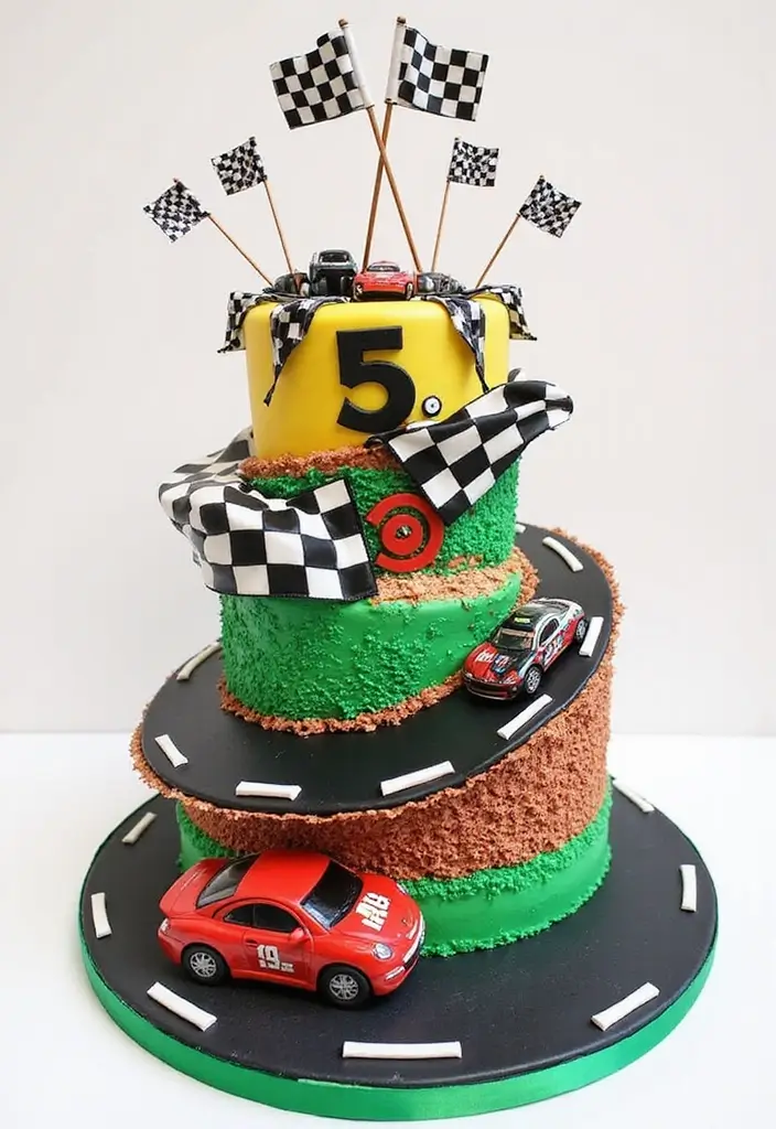 25+ Race Car Birthday Cake Ideas for Speed Lovers - 24. Race Day Celebration Cake