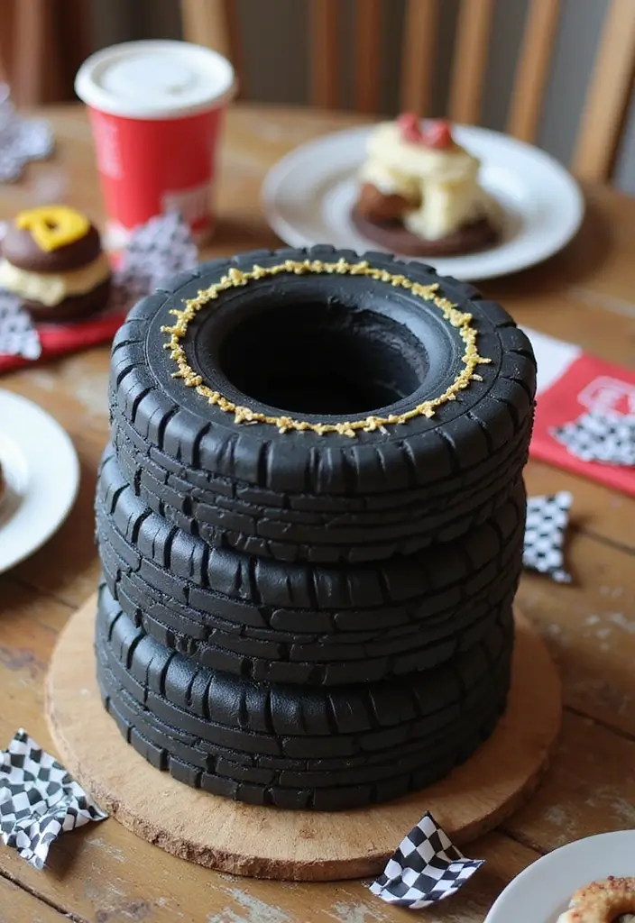 25+ Race Car Birthday Cake Ideas for Speed Lovers - 3. Tire Stack Cake