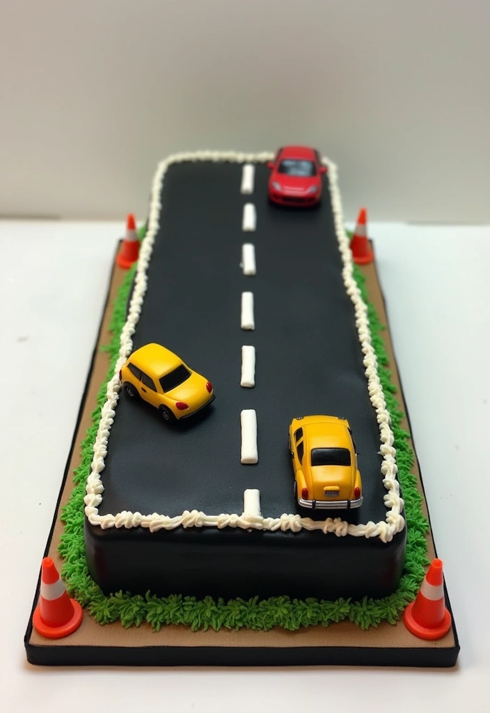 25+ Race Car Birthday Cake Ideas for Speed Lovers - 9. Asphalt Road Cake