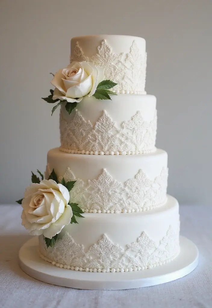 25+ Simple Wedding Cake Ideas That Are Chic and Elegant - 11. Vintage Lace Touches