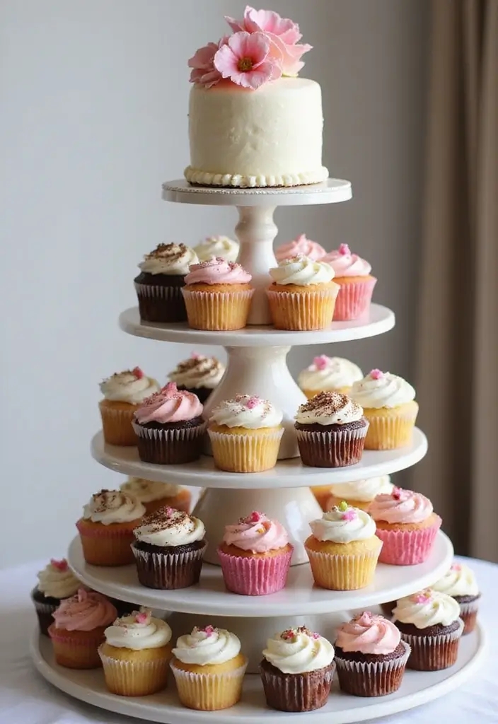 25+ Simple Wedding Cake Ideas That Are Chic and Elegant - 12. Stylish Cupcake Towers