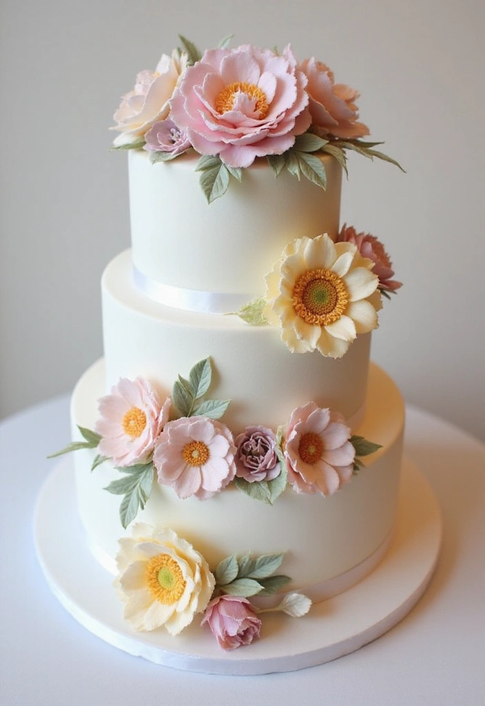 25+ Simple Wedding Cake Ideas That Are Chic and Elegant - 21. Fondant Floral Accents