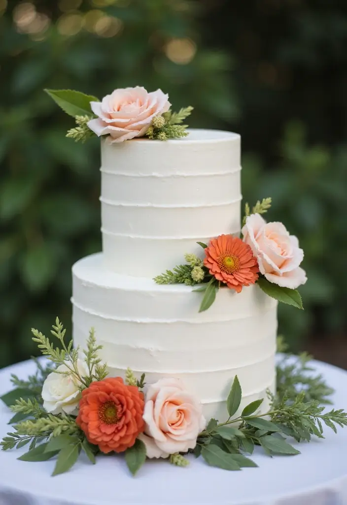 25+ Simple Wedding Cake Ideas That Are Chic and Elegant - 6. Fresh Floral Accents