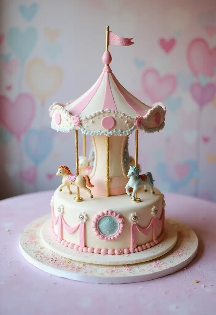 25+ Snow White Cake Ideas for a Classic Fairytale Party - 19. The Twirling Carousel Cake