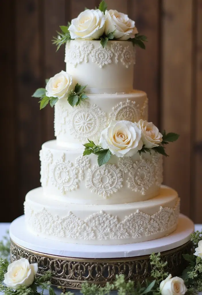 25+ Spring Wedding Cake Ideas Blooming with Fresh Florals - 10. Floral Lace Cakes