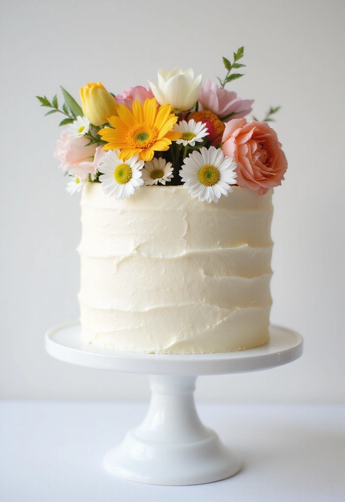 25+ Spring Wedding Cake Ideas Blooming with Fresh Florals - 11. Simple Buttercream with Flower Toppers