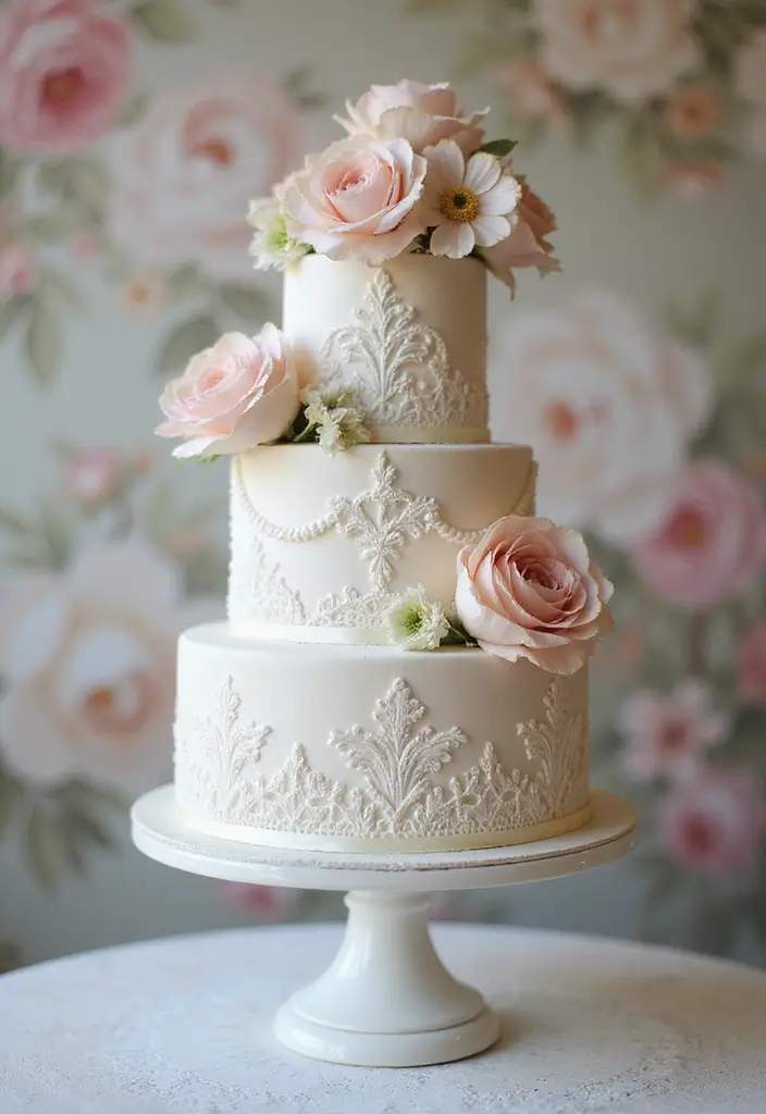 25+ Spring Wedding Cake Ideas Blooming with Fresh Florals - 21. Vintage-Inspired Floral Cakes