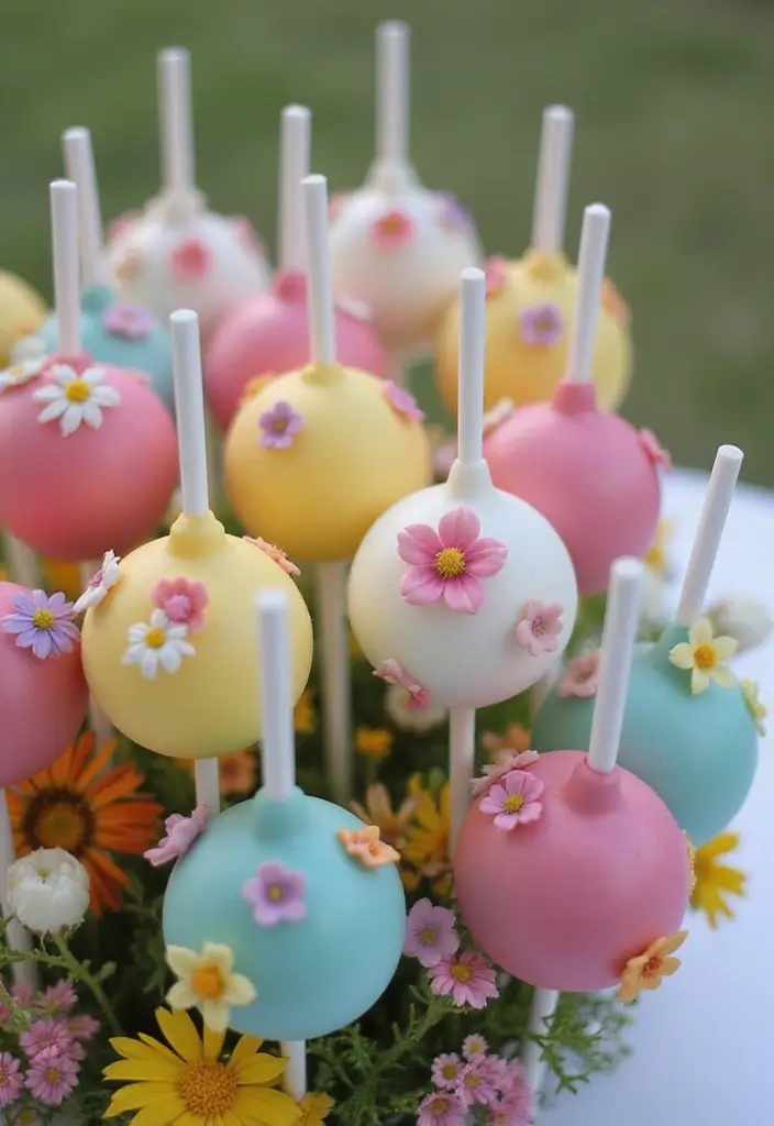 25+ Spring Wedding Cake Ideas Blooming with Fresh Florals - 25. Cake Pops with Flower Decor