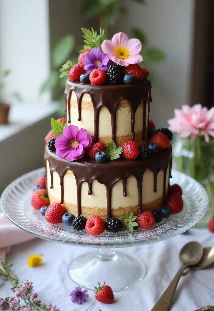 25+ Spring Wedding Cake Ideas Blooming with Fresh Florals - 6. Drip Cakes with Floral Accents