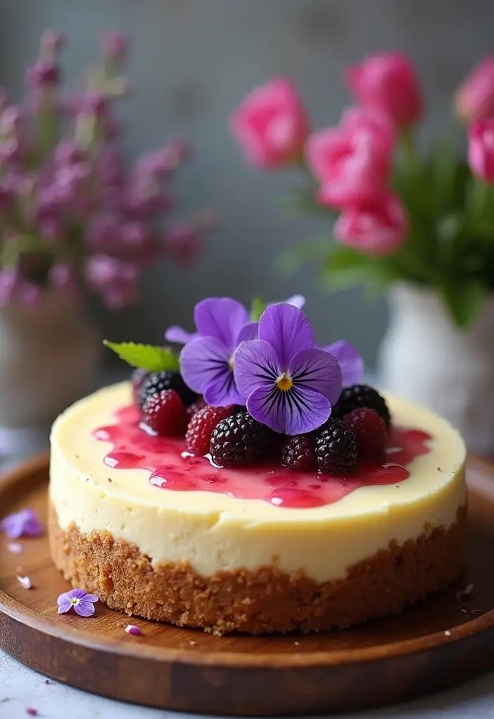 25+ Spring Wedding Cake Ideas Blooming with Fresh Florals - 8. Rustic Cheesecake with Floral Garnish