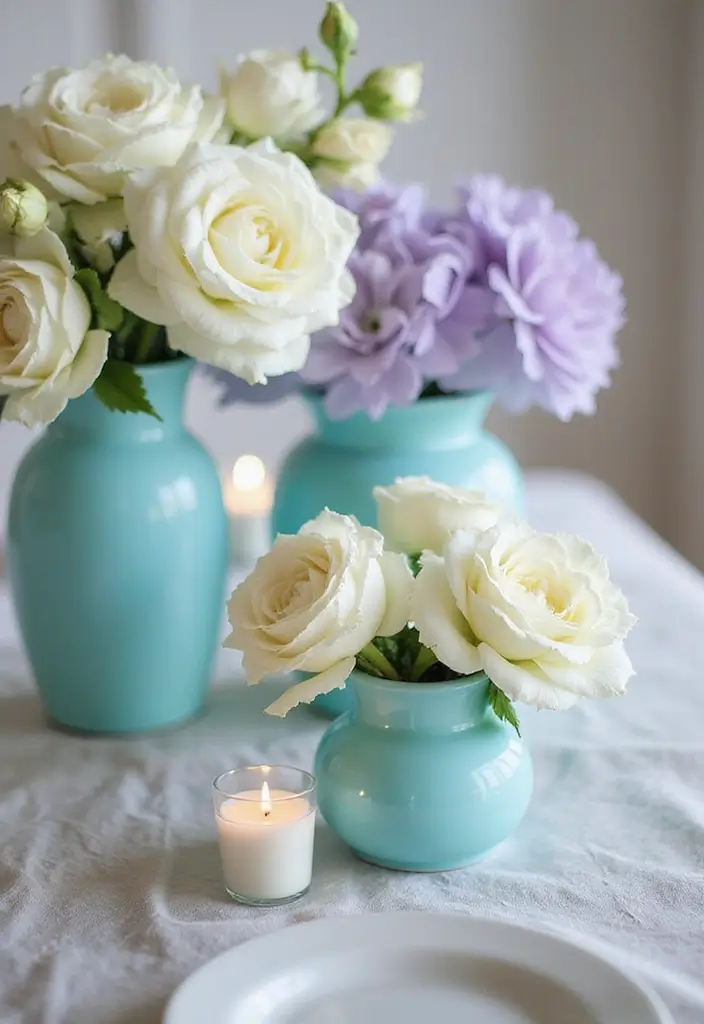 25+ Tiffany & Co Bridal Shower Ideas in Iconic Blue Style - 10. Floral Arrangements in Tiffany Style