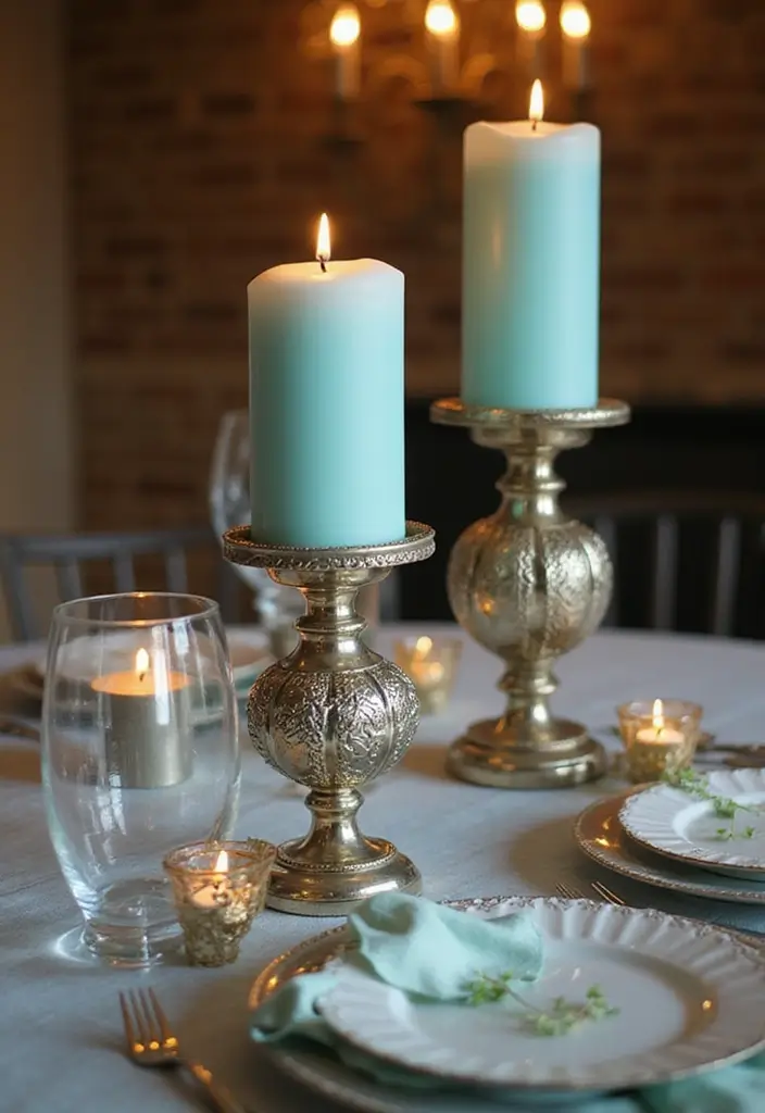 25+ Tiffany & Co Bridal Shower Ideas in Iconic Blue Style - 11. Elegant Tiffany Blue Candles