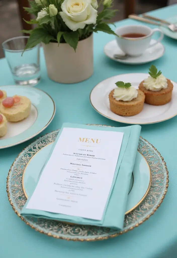 25+ Tiffany & Co Bridal Shower Ideas in Iconic Blue Style - 18. Tiffany Blue Themed Menu