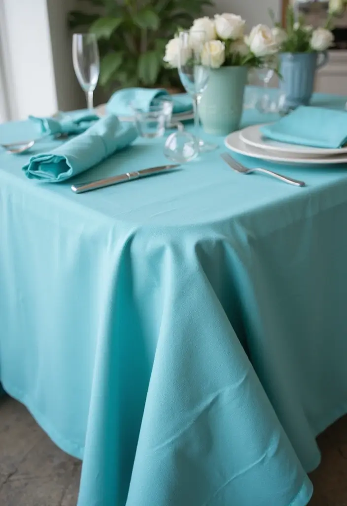 25+ Tiffany & Co Bridal Shower Ideas in Iconic Blue Style - 9. Luxurious Tiffany Blue Linens