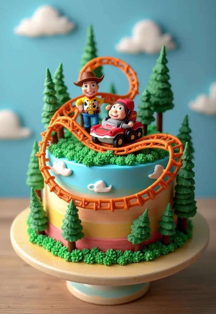 25+ Toy Story Cake Ideas for Buzz & Woody Fans 123 25+ Toy Story Cake Ideas for Buzz & Woody Fans - 19. Toy Story Roller Coaster Cake