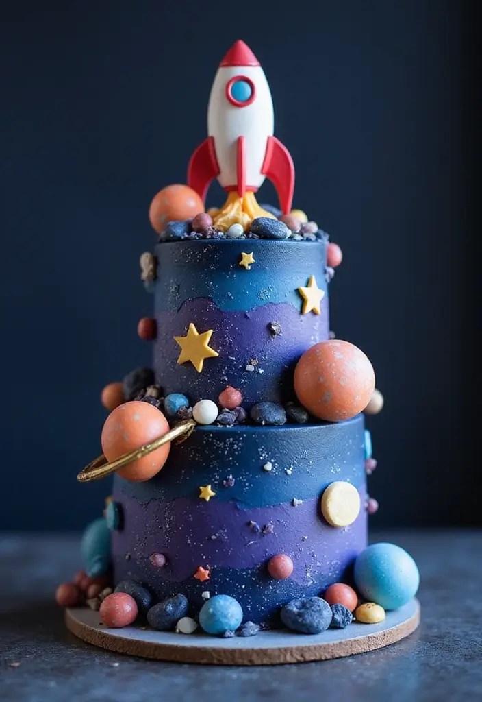 25+ Toy Story Cake Ideas for Buzz & Woody Fans 158 25+ Toy Story Cake Ideas for Buzz & Woody Fans - 24. Toy Story Space Adventure Cake