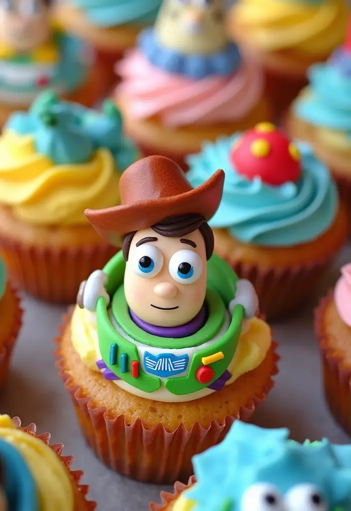 25+ Toy Story Cake Ideas for Buzz & Woody Fans 22 25+ Toy Story Cake Ideas for Buzz & Woody Fans - 4. Toy Story Character Cupcakes
