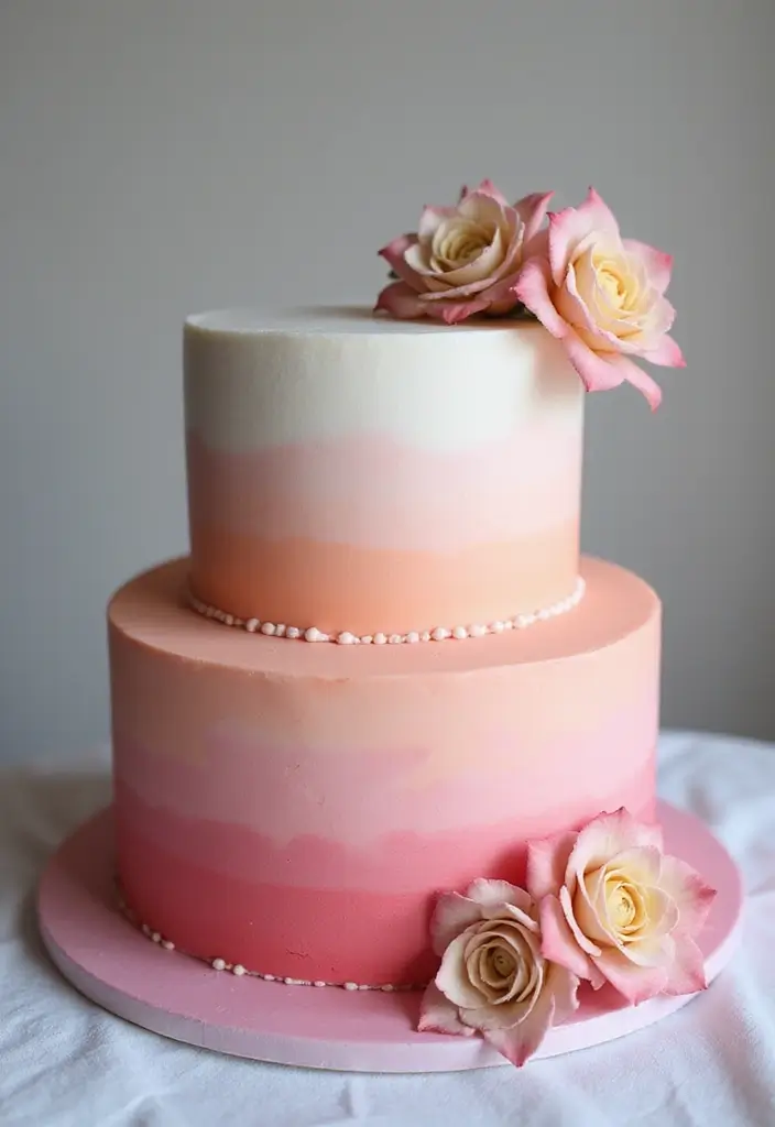 25+ Two-Tier Wedding Cake Ideas That Are Small Yet Stunning - 11. Ombré Elegance