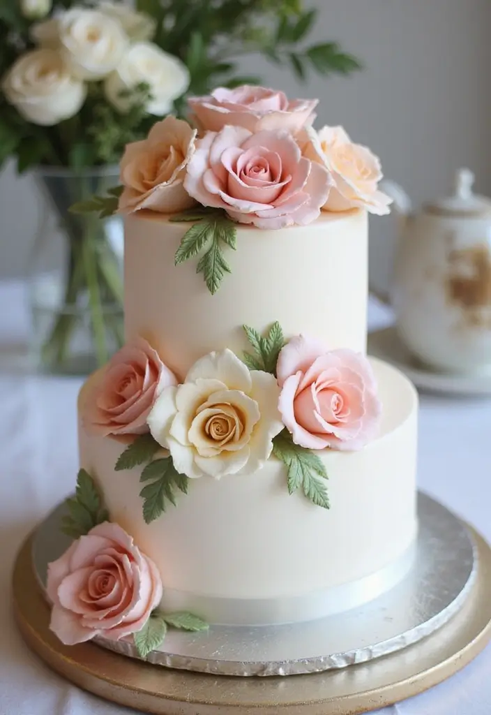 25+ Two-Tier Wedding Cake Ideas That Are Small Yet Stunning - 13. Elegant Sugar Flowers