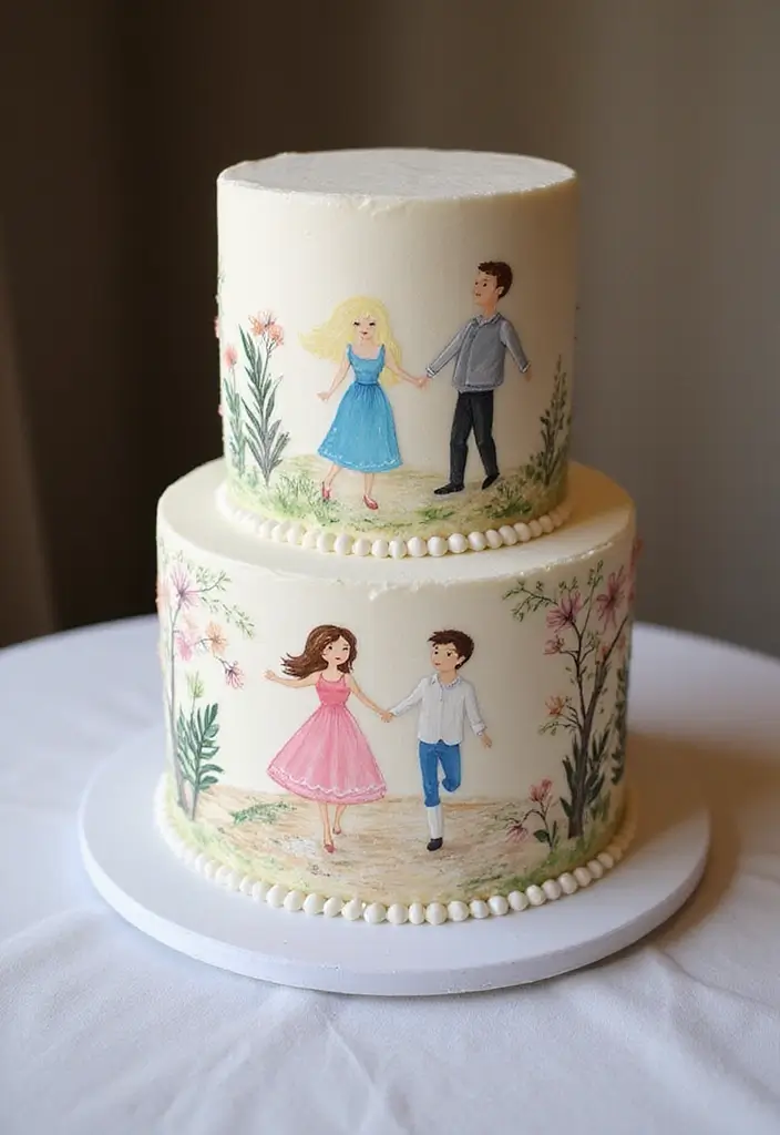 25+ Two-Tier Wedding Cake Ideas That Are Small Yet Stunning - 14. Hand-Painted Wonders