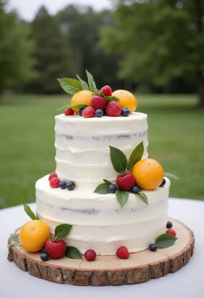 25+ Two-Tier Wedding Cake Ideas That Are Small Yet Stunning - 17. Seasonal Fruits and Berries