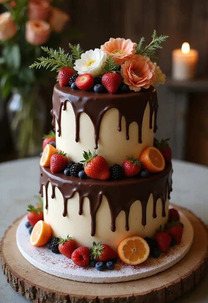 25+ Two-Tier Wedding Cake Ideas That Are Small Yet Stunning - 22. Chocolate Drip Cake