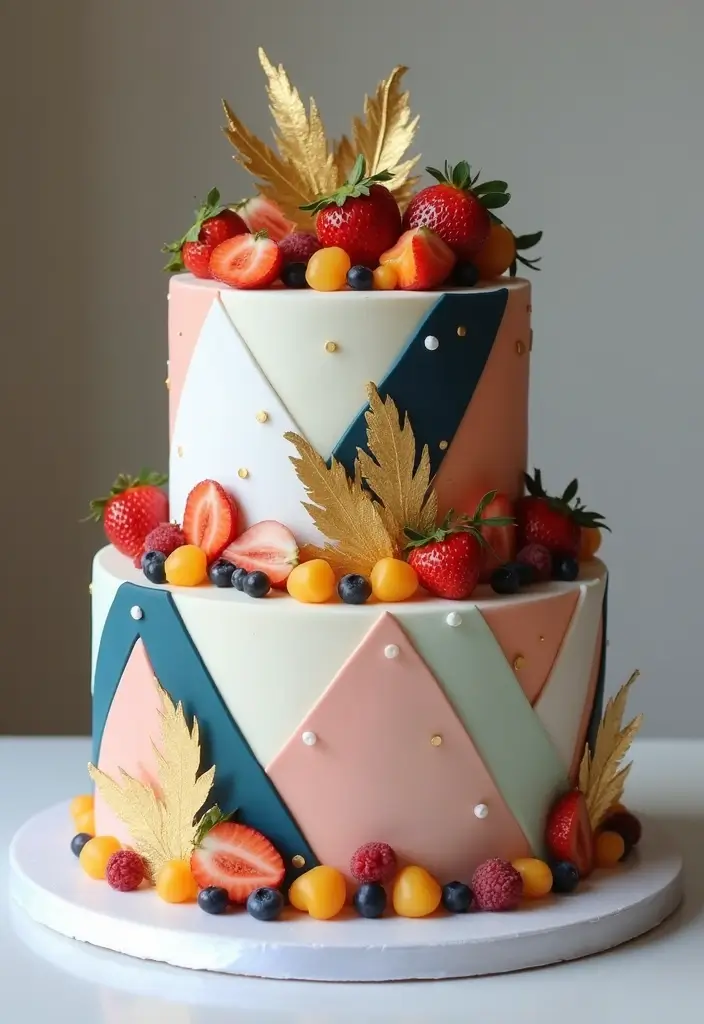 25+ Two-Tier Wedding Cake Ideas That Are Small Yet Stunning - 3. Playful Geometric Patterns